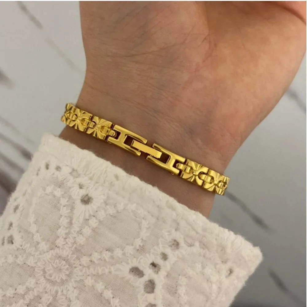 SKU:0449 Gold white watch‎ brown natural stones + in gift bag Stainless steel